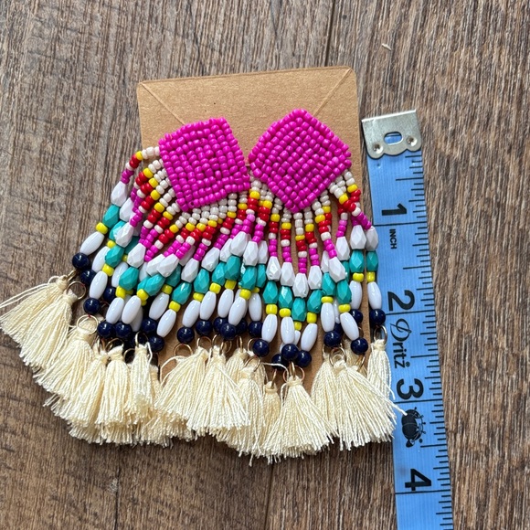 Colorful Beaded Tassel Earrings - Picture 2 of 4